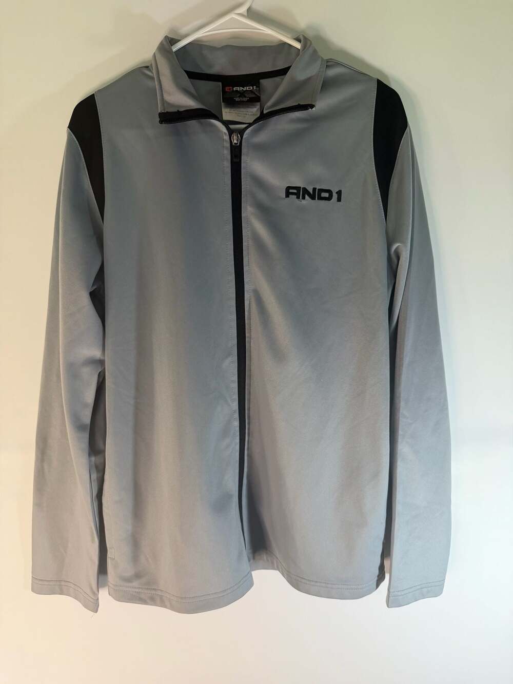 AND1 Men's Full Zip Track Jacket Size Small Gray Black Athletic